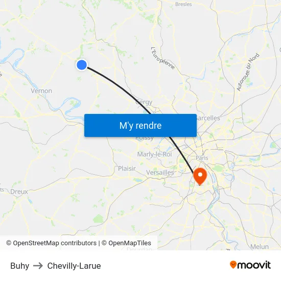 Buhy to Chevilly-Larue map