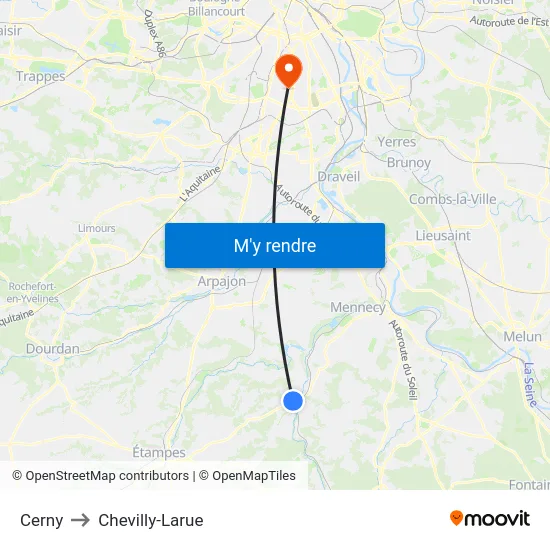 Cerny to Chevilly-Larue map