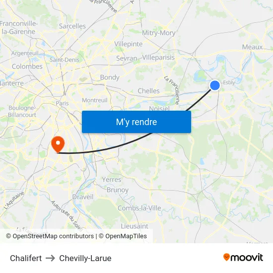 Chalifert to Chevilly-Larue map
