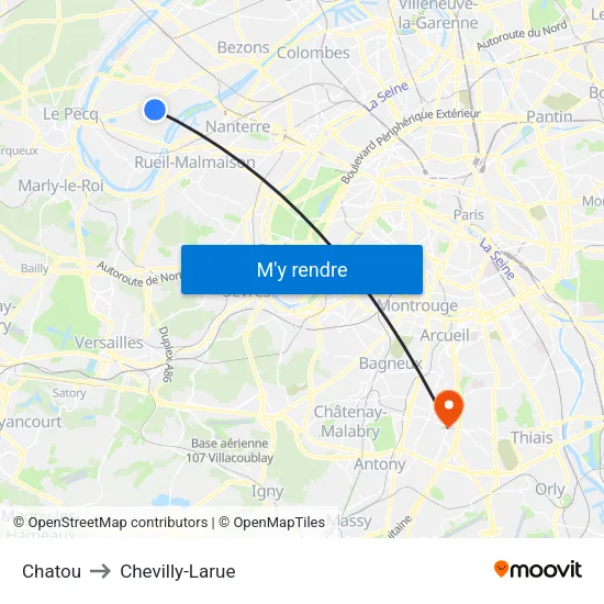 Chatou to Chevilly-Larue map