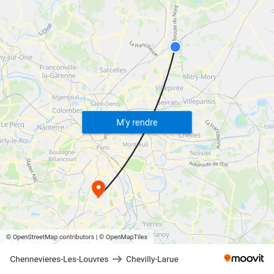 Chennevieres-Les-Louvres to Chevilly-Larue map