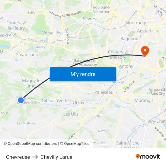 Chevreuse to Chevilly-Larue map