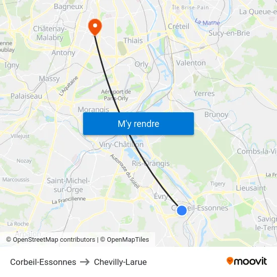 Corbeil-Essonnes to Chevilly-Larue map