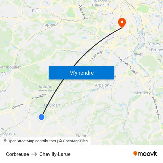Corbreuse to Chevilly-Larue map