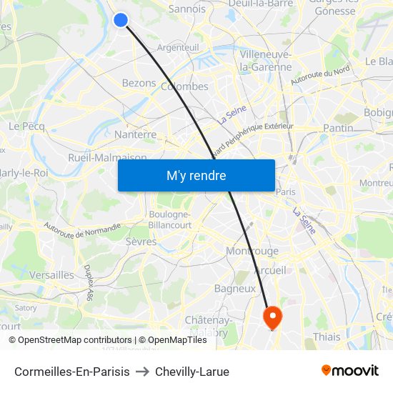 Cormeilles-En-Parisis to Chevilly-Larue map