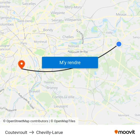 Coutevroult to Chevilly-Larue map