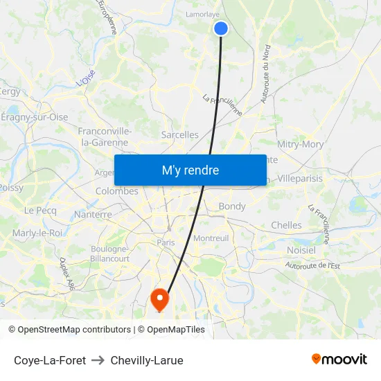 Coye-La-Foret to Chevilly-Larue map