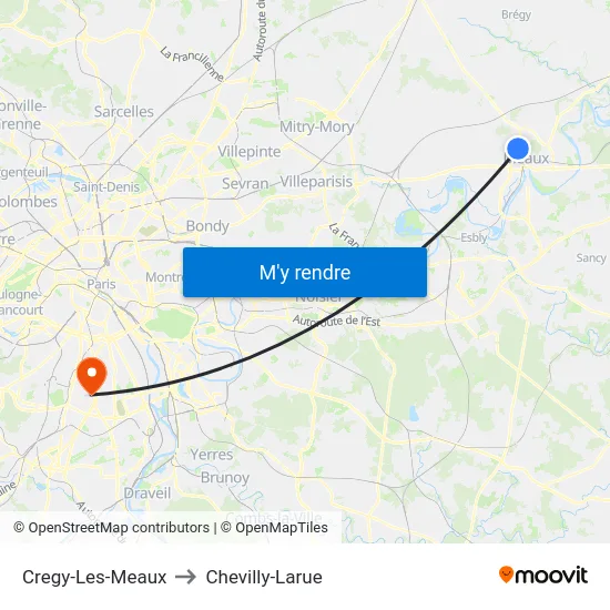 Cregy-Les-Meaux to Chevilly-Larue map