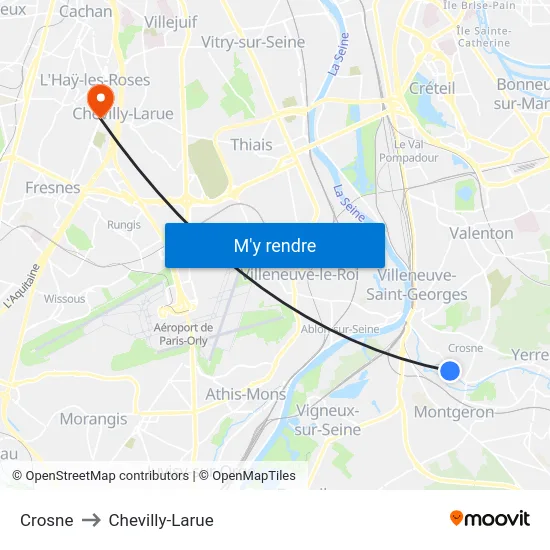 Crosne to Chevilly-Larue map