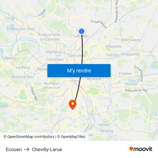 Ecouen to Chevilly-Larue map