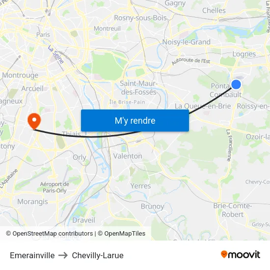 Emerainville to Chevilly-Larue map