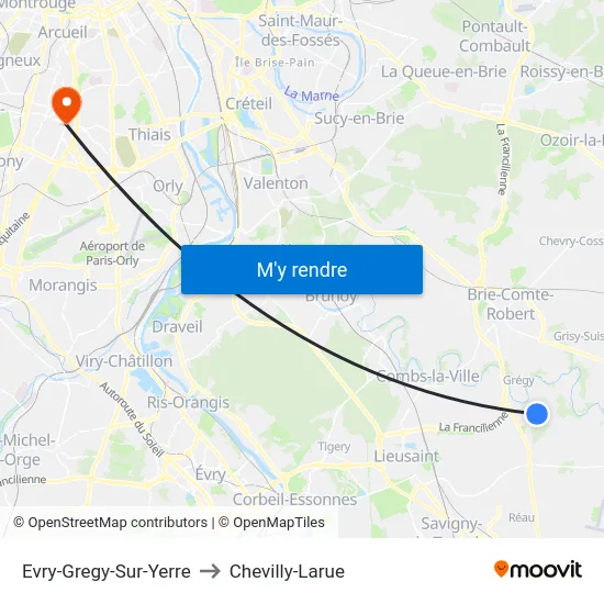 Evry-Gregy-Sur-Yerre to Chevilly-Larue map