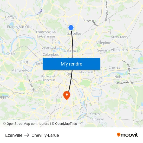 Ezanville to Chevilly-Larue map