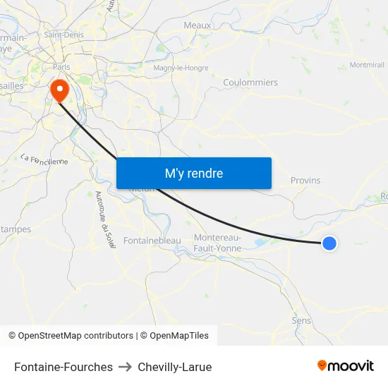 Fontaine-Fourches to Chevilly-Larue map