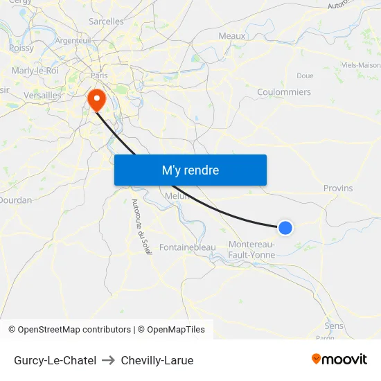 Gurcy-Le-Chatel to Chevilly-Larue map