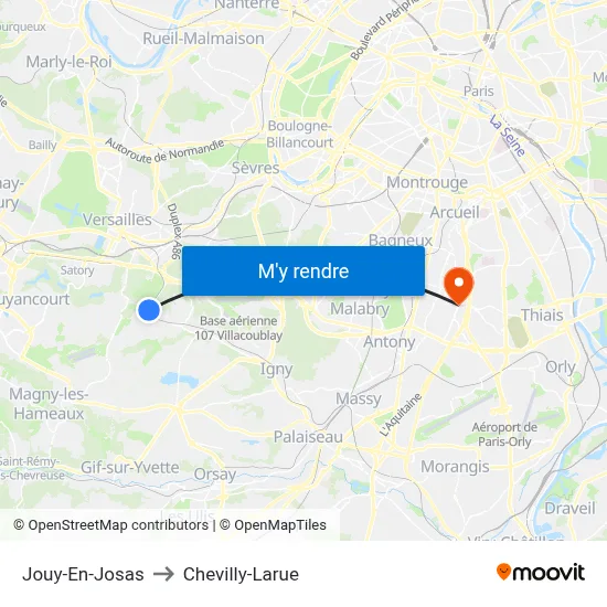 Jouy-En-Josas to Chevilly-Larue map