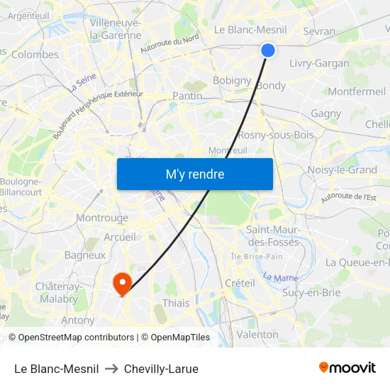 Le Blanc-Mesnil to Chevilly-Larue map