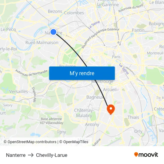 Nanterre to Chevilly-Larue map