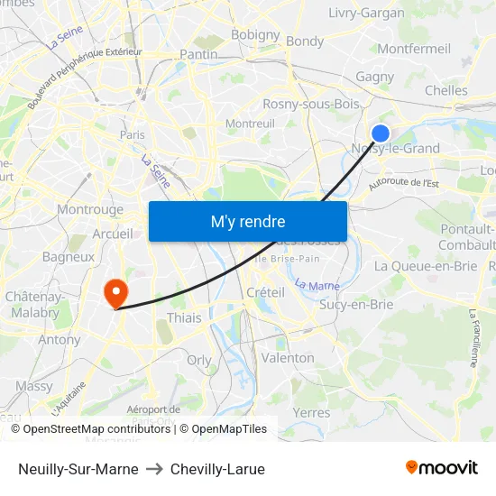 Neuilly-Sur-Marne to Chevilly-Larue map