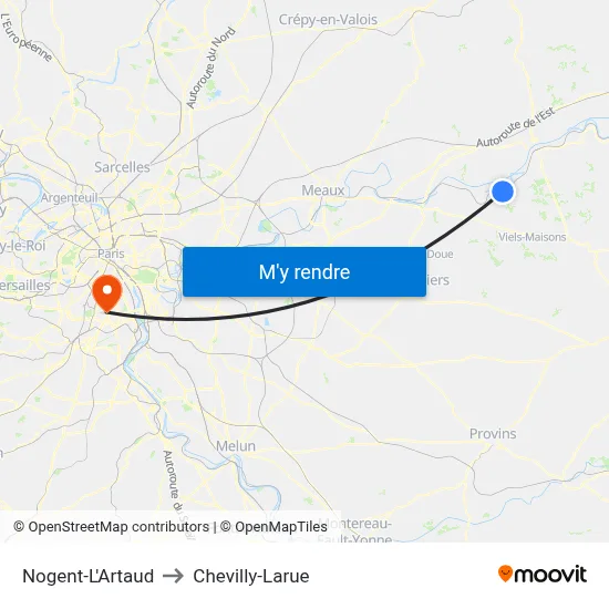 Nogent-L'Artaud to Chevilly-Larue map