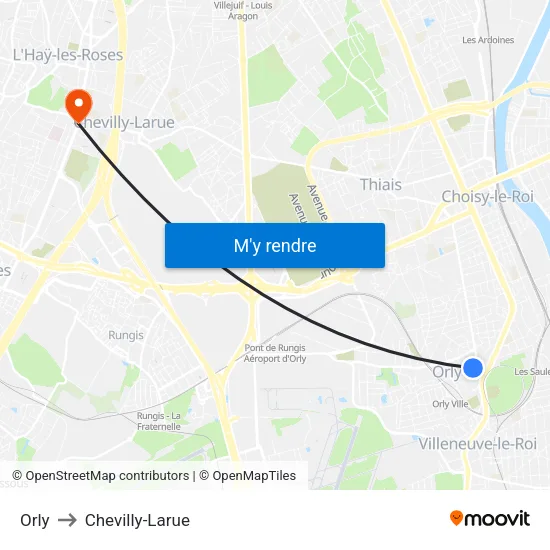 Orly to Chevilly-Larue map
