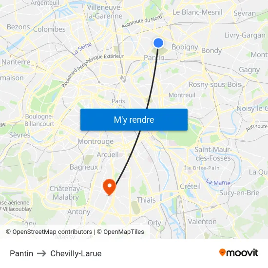 Pantin to Chevilly-Larue map