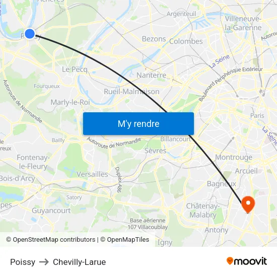 Poissy to Chevilly-Larue map