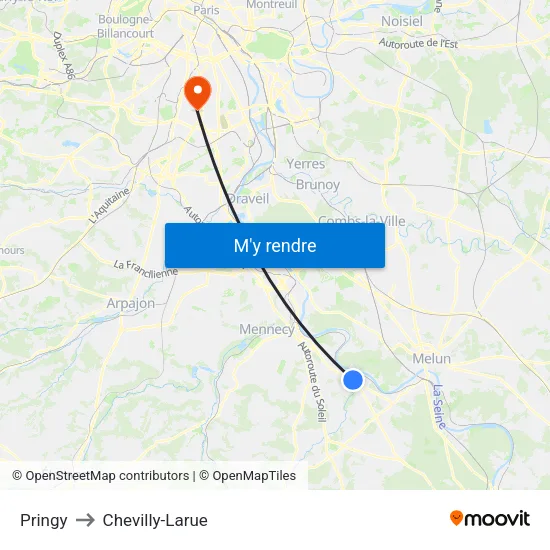 Pringy to Chevilly-Larue map