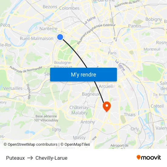 Puteaux to Chevilly-Larue map