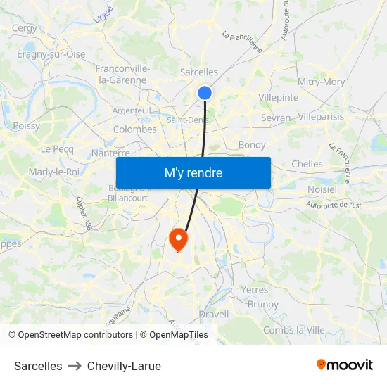Sarcelles to Chevilly-Larue map