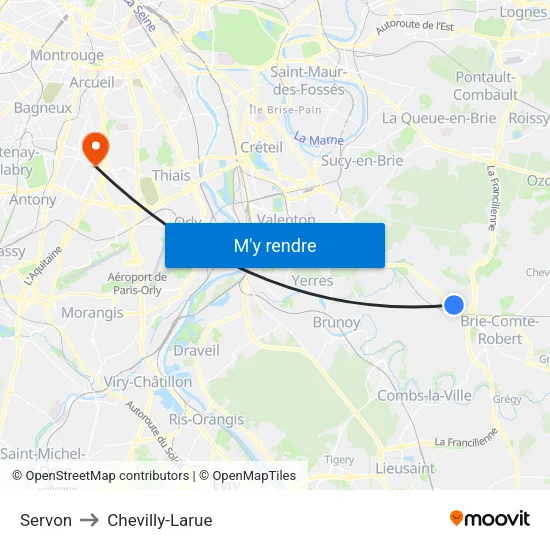 Servon to Chevilly-Larue map