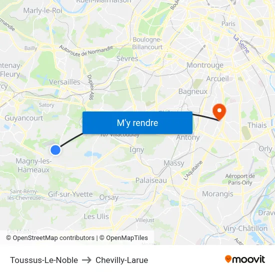 Toussus-Le-Noble to Chevilly-Larue map