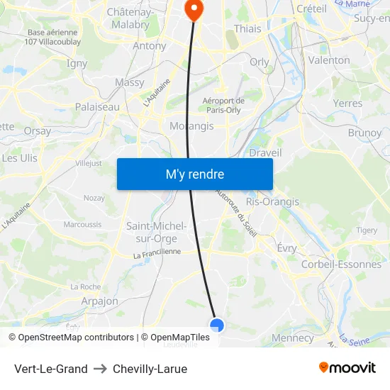 Vert-Le-Grand to Chevilly-Larue map
