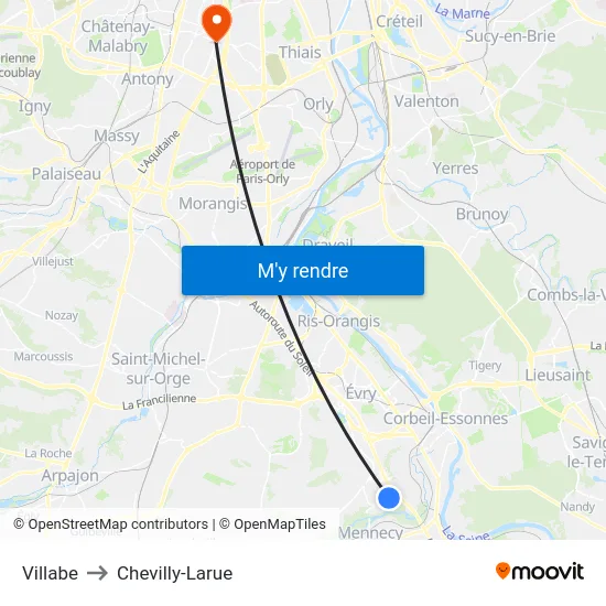 Villabe to Chevilly-Larue map