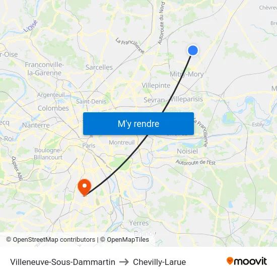 Villeneuve-Sous-Dammartin to Chevilly-Larue map