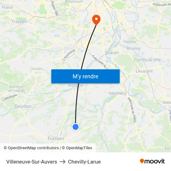 Villeneuve-Sur-Auvers to Chevilly-Larue map
