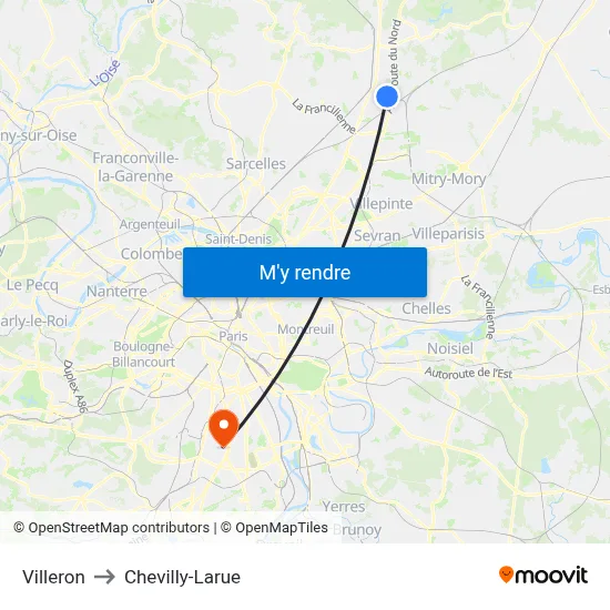 Villeron to Chevilly-Larue map