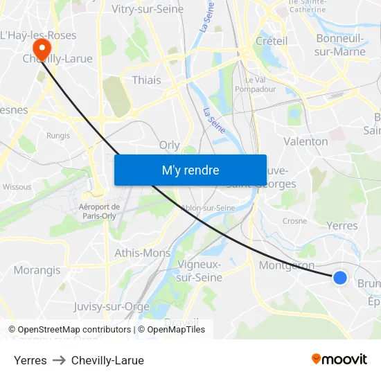 Yerres to Chevilly-Larue map