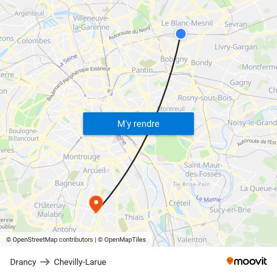 Drancy to Chevilly-Larue map