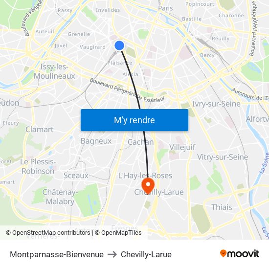 Montparnasse-Bienvenue to Chevilly-Larue map