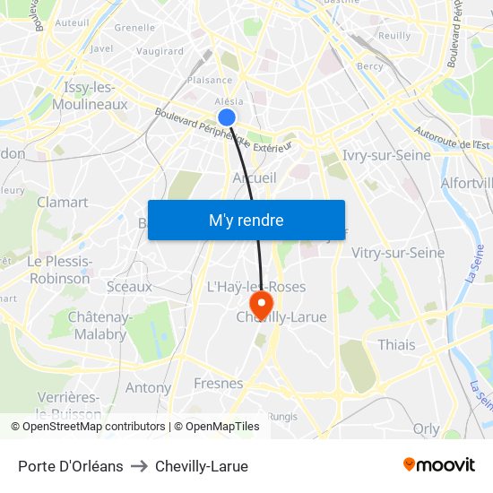 Porte D'Orléans to Chevilly-Larue map