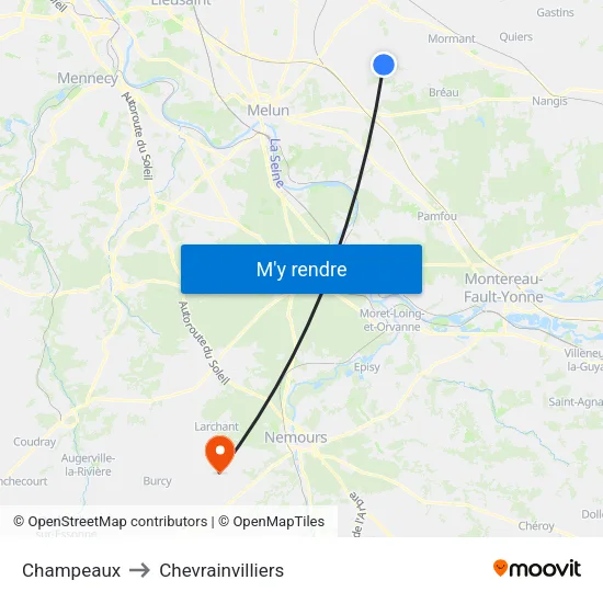 Champeaux to Chevrainvilliers map