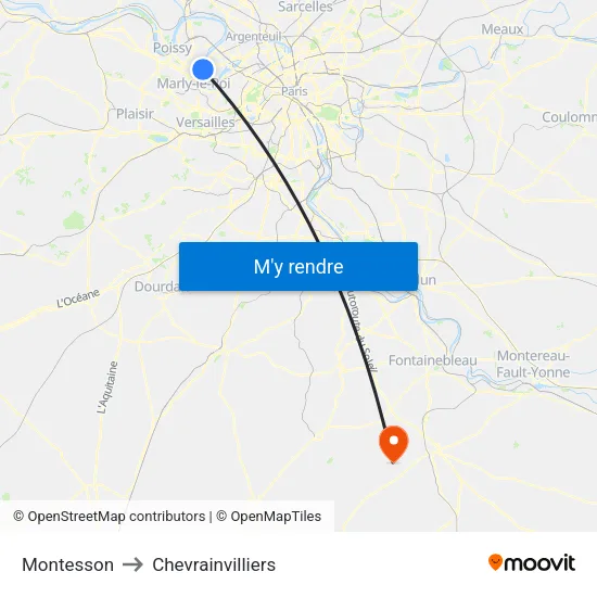 Montesson to Chevrainvilliers map