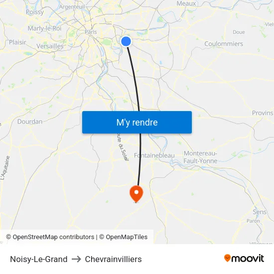 Noisy-Le-Grand to Chevrainvilliers map