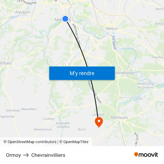 Ormoy to Chevrainvilliers map
