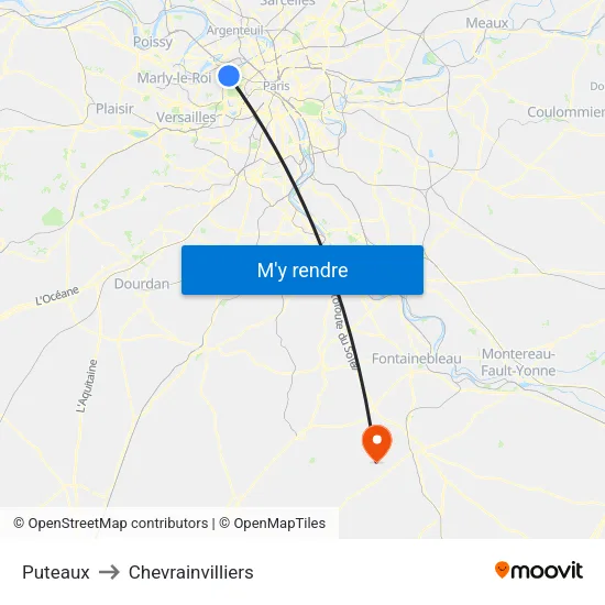 Puteaux to Chevrainvilliers map