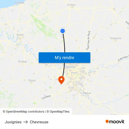Juvignies to Chevreuse map