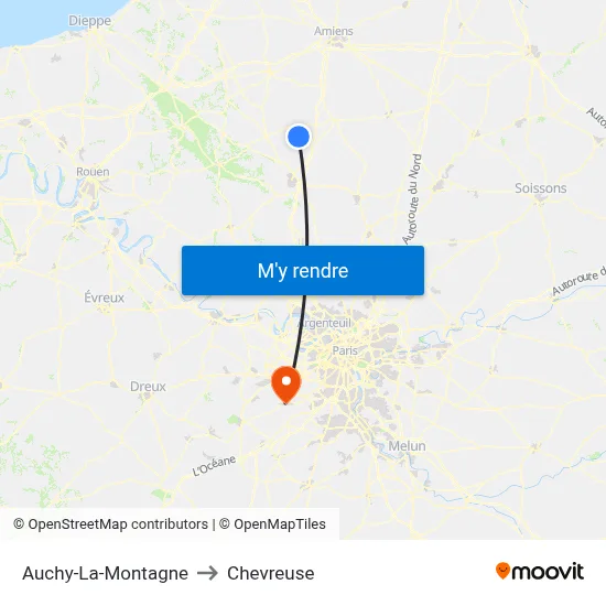Auchy-La-Montagne to Chevreuse map