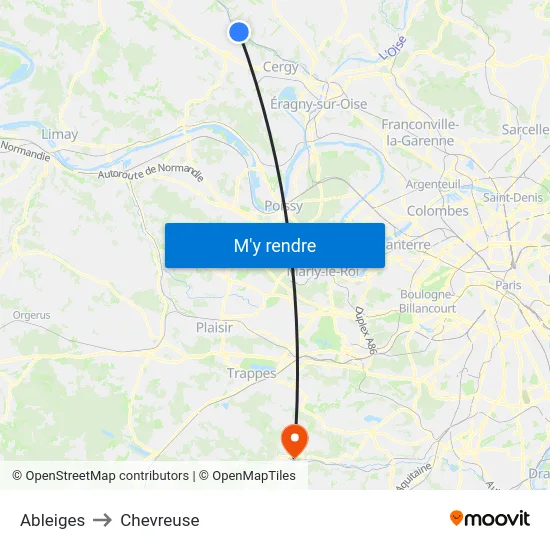 Ableiges to Chevreuse map