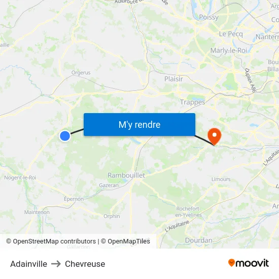 Adainville to Chevreuse map